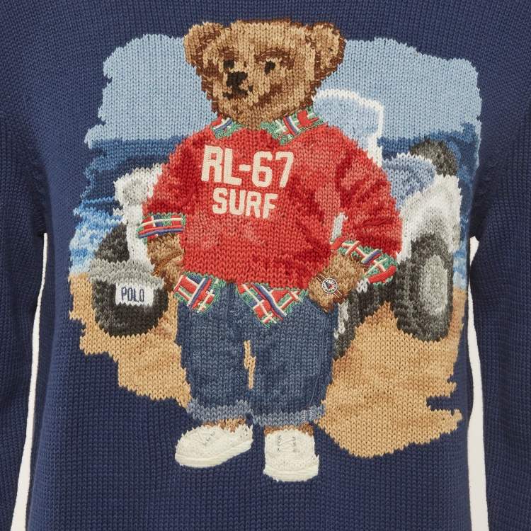Pre Owned Polo Ralph Lauren Blue Teddy Intarsia Rib Knit Sweater M
