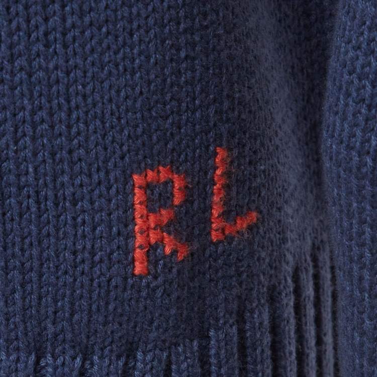 Pre Owned Polo Ralph Lauren Blue Teddy Intarsia Rib Knit Sweater M