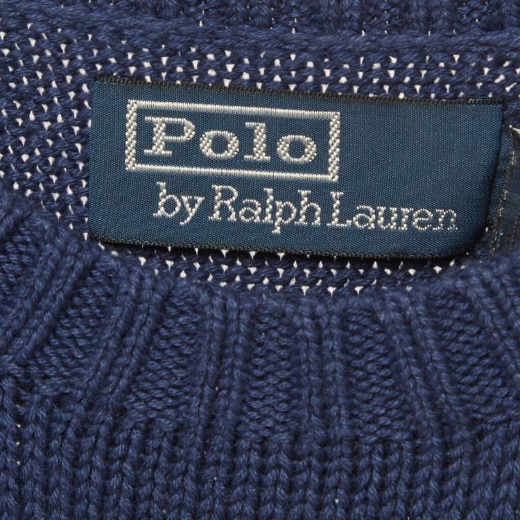 Pre Owned Polo Ralph Lauren Blue Teddy Intarsia Rib Knit Sweater M