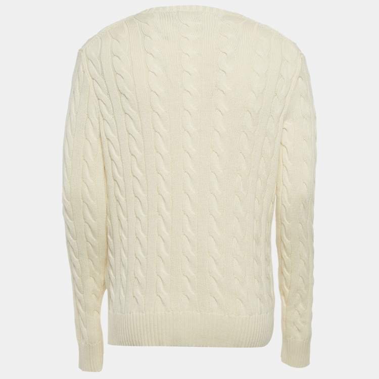 Pre Owned Polo Ralph Lauren Cream Cable-Knit Jumper M
