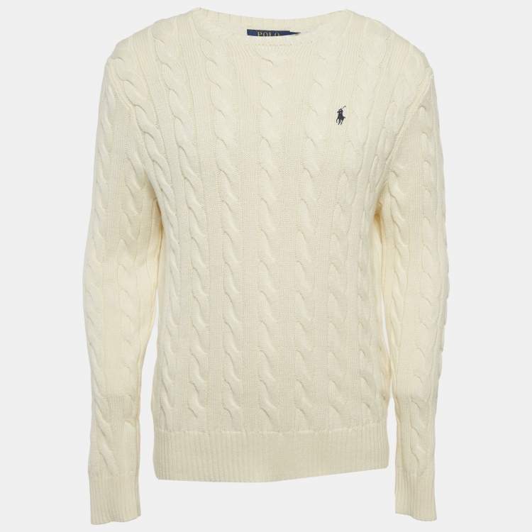 Pre Owned Polo Ralph Lauren Cream Cable-Knit Jumper M