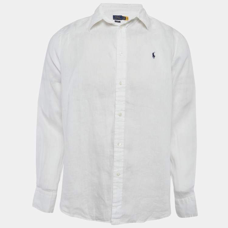 Pre Owned Polo Ralph Lauren White Linen Relaxed Fit Shirt L