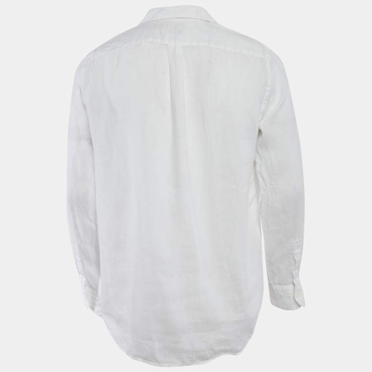 Pre Owned Polo Ralph Lauren White Linen Relaxed Fit Shirt L