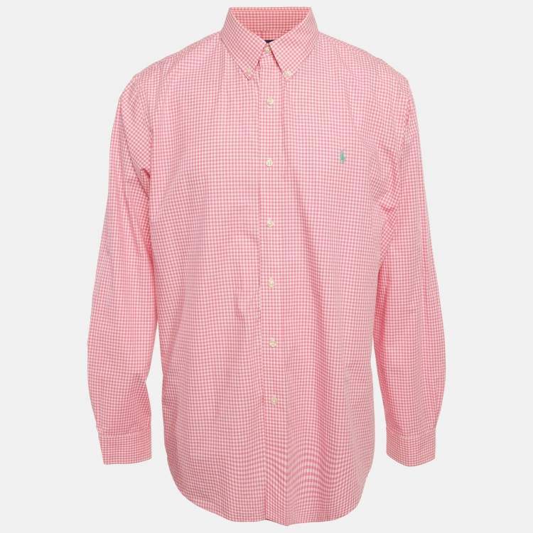 Pre Owned Polo Ralph Lauren Pink Gingham Cotton Classic Fit Shirt XL