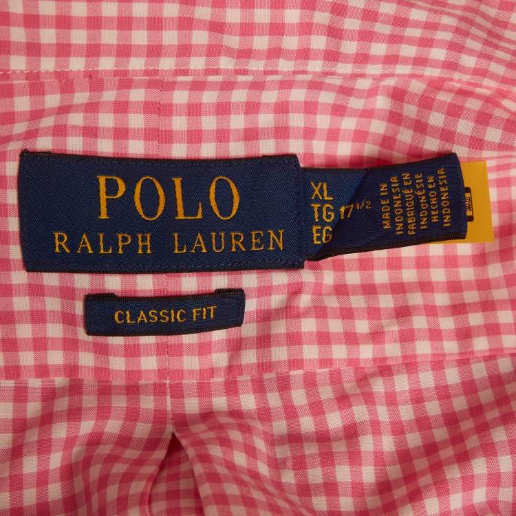 Pre Owned Polo Ralph Lauren Pink Gingham Cotton Classic Fit Shirt XL