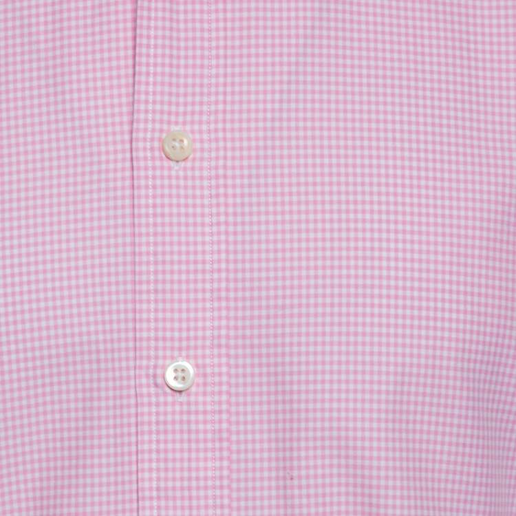 Pre Owned Polo Ralph Lauren Pink Gingham Checkered Cotton Custom Fit Shirt L