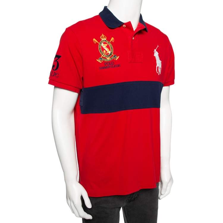 Slaapkamer plaag Aanmoediging Polo Ralph Lauren Red & Navy Blue Cotton Pique Summer Classic Slim Fit Polo  T-Shirt L Polo Ralph Lauren | TLC
