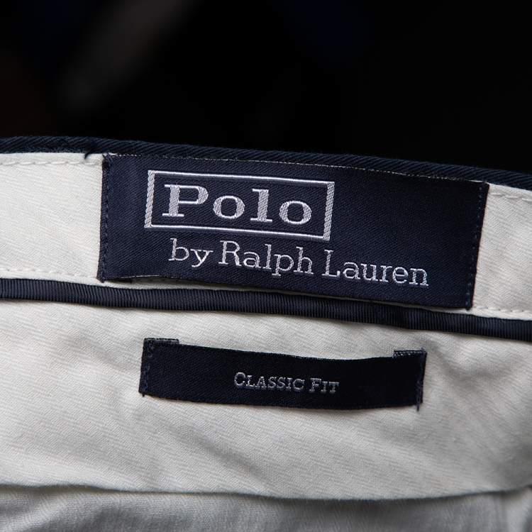 Pre Owned Polo Ralph Lauren Navy Blue Cotton Classic Fit Formal Pants L