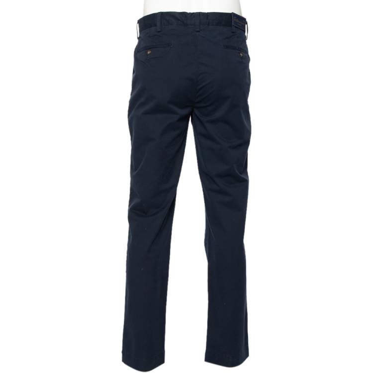 Pre Owned Polo Ralph Lauren Navy Blue Cotton Classic Fit Formal Pants L