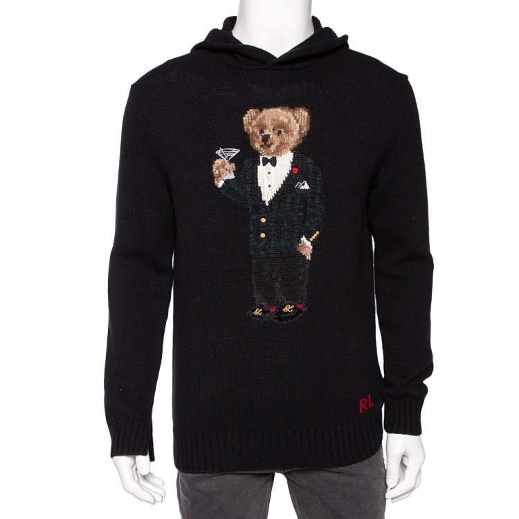 Polo Ralph Lauren Black Martini Bear Wool Knit Hoodie M Polo Ralph Lauren |  TLC