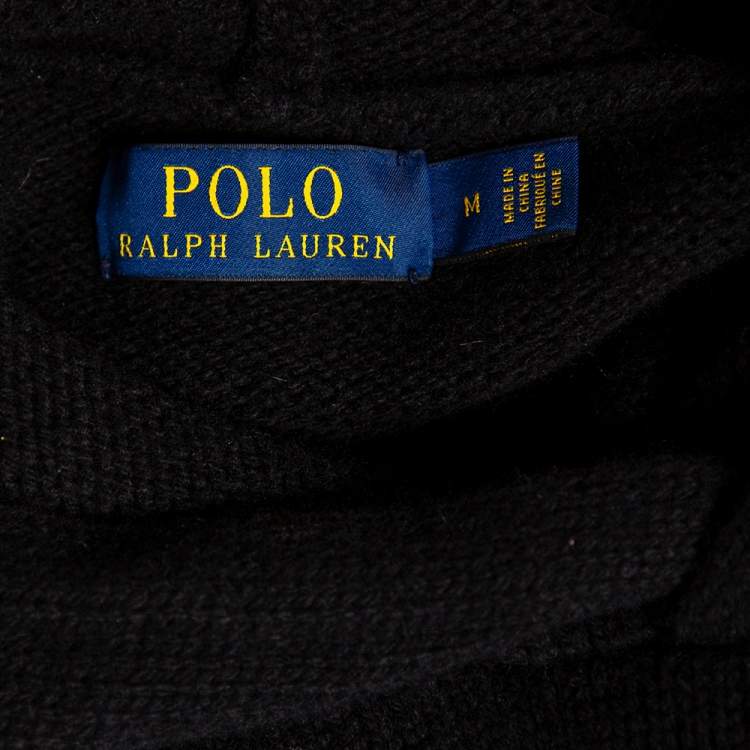 Pre Owned Polo Ralph Lauren Black Martini Bear Wool Knit Hoodie M