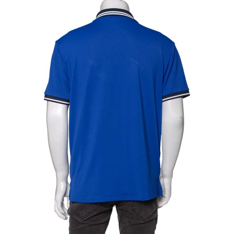 Pre Owned Polo Ralph Lauren Performance Blue Jersey Logo Printed Polo T-Shirt L