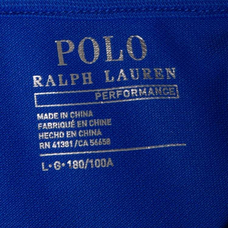 Pre Owned Polo Ralph Lauren Performance Blue Jersey Logo Printed Polo T-Shirt L