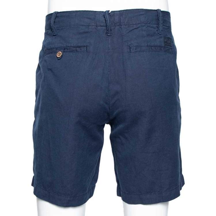 مملوكة مسبقًا Polo Ralph Lauren Navy Blue Linen & Cotton Straight Fit Shorts L