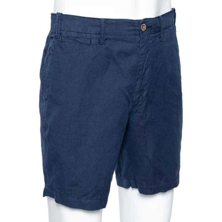 مملوكة مسبقًا Polo Ralph Lauren Navy Blue Linen & Cotton Straight Fit Shorts L