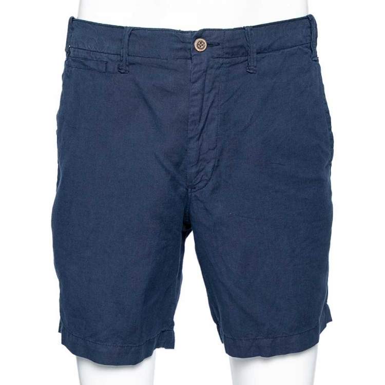 مملوكة مسبقًا Polo Ralph Lauren Navy Blue Linen & Cotton Straight Fit Shorts L