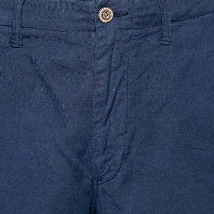 مملوكة مسبقًا Polo Ralph Lauren Navy Blue Linen & Cotton Straight Fit Shorts L