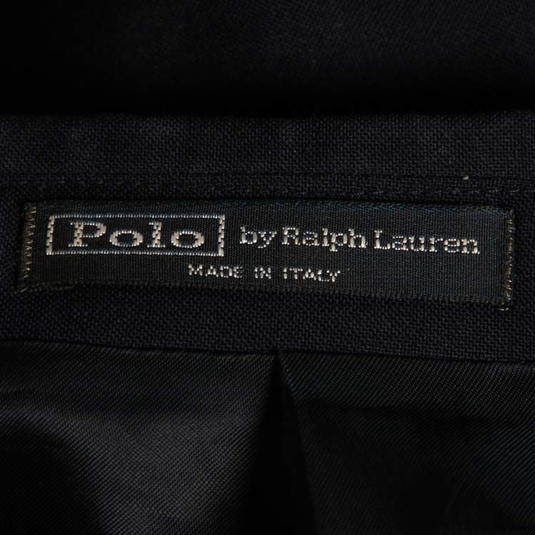 Pre Owned Polo Ralph Lauren Navy Blue Wool Logo Crest Embroidered Blazer 5XL