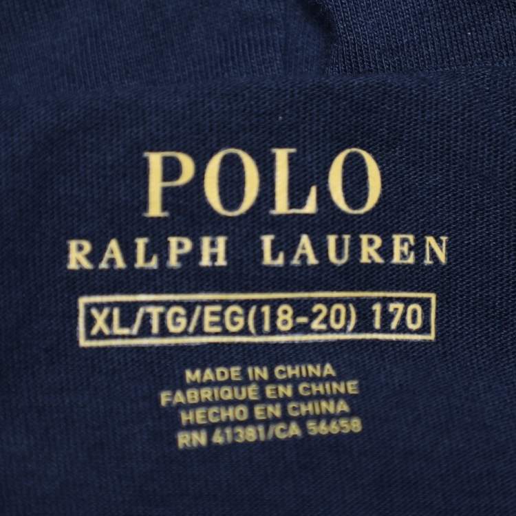 Pre Owned Polo Ralph Lauren Navy Blue Bear Printed Cotton Knit Hoodie XL