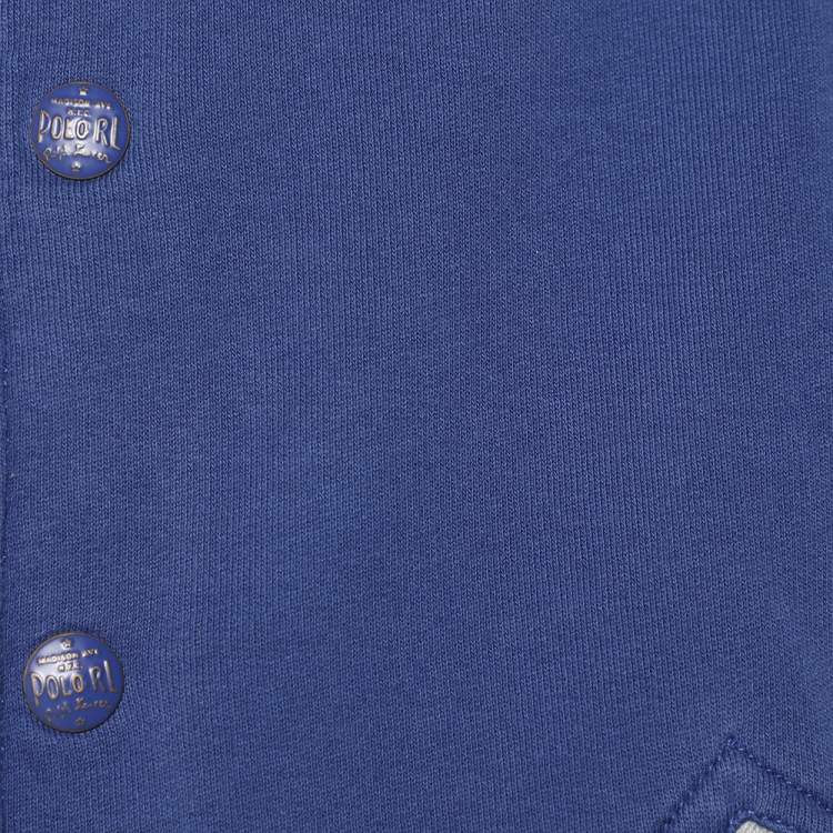 Pre Owned Polo Ralph Lauren Blue & Grey Cotton Knit Logo Embroidered Button Front Jacket L
