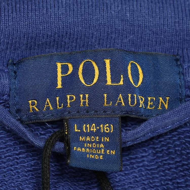 Pre Owned Polo Ralph Lauren Blue & Grey Cotton Knit Logo Embroidered Button Front Jacket L