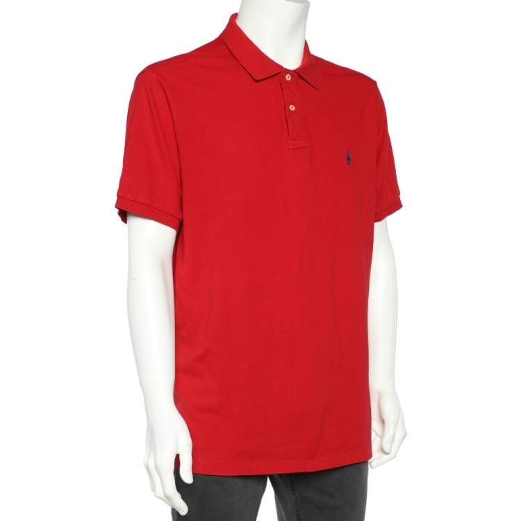 Pre Owned Polo Ralph Lauren Red Cotton Pique Polo T-Shirt XXL