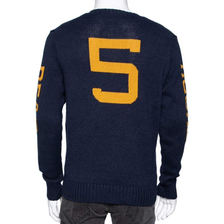 Pre Owned Polo Ralph Lauren Navy Blue Teddy Bear Intarsia Knit Sweater S