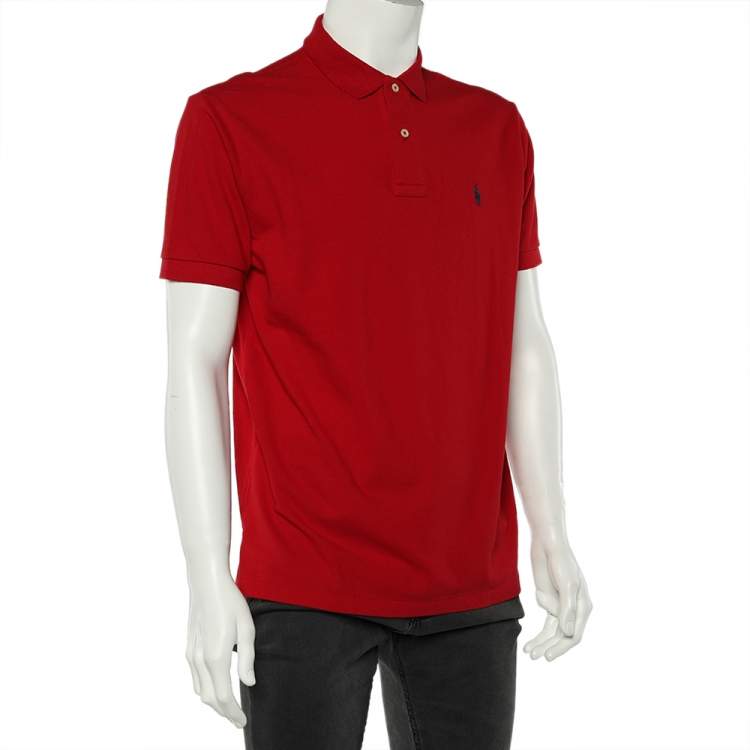 Pre Owned Polo Ralph Lauren Red Cotton Knit Polo T-Shirt M