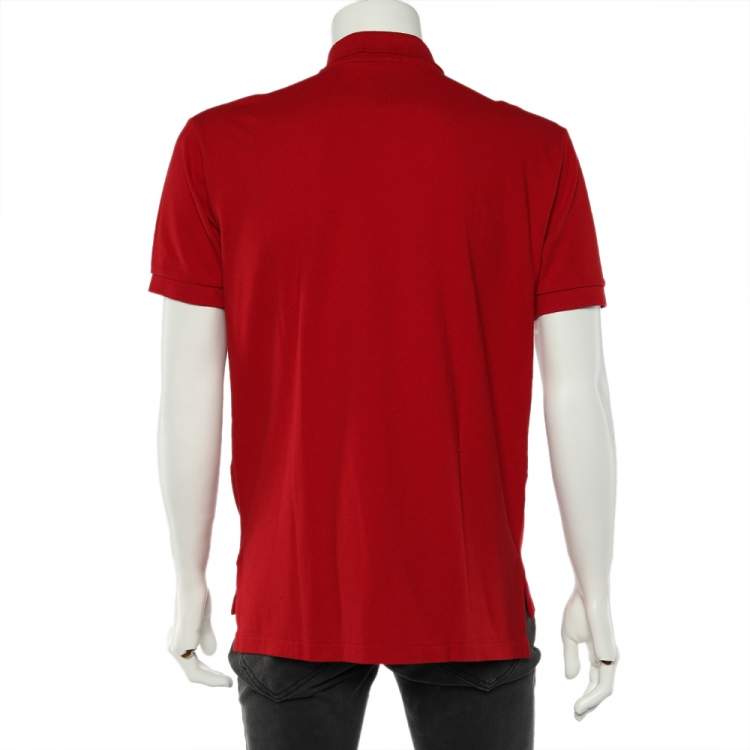Pre Owned Polo Ralph Lauren Red Cotton Knit Polo T-Shirt M