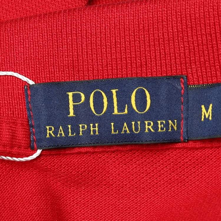 Pre Owned Polo Ralph Lauren Red Cotton Knit Polo T-Shirt M