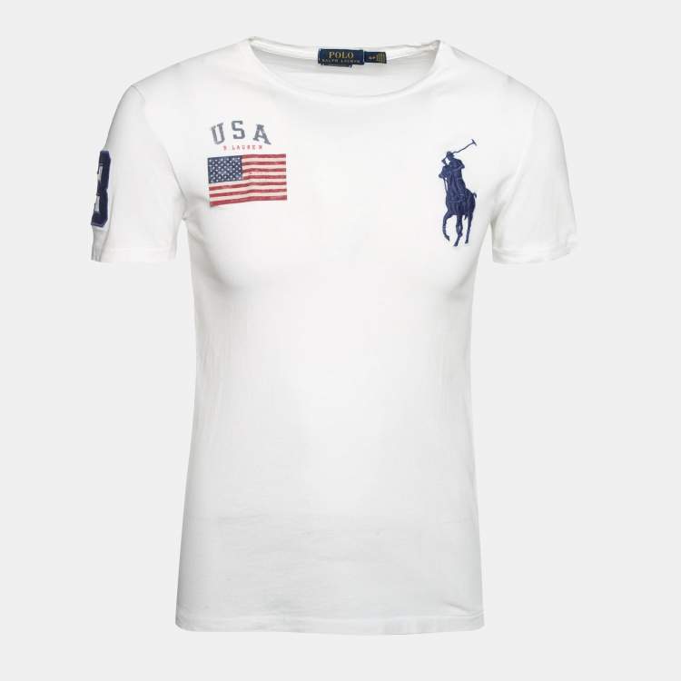 Pre Owned Polo Ralph Lauren White Cotton Logo Embroidered Custom Fit T-Shirt S