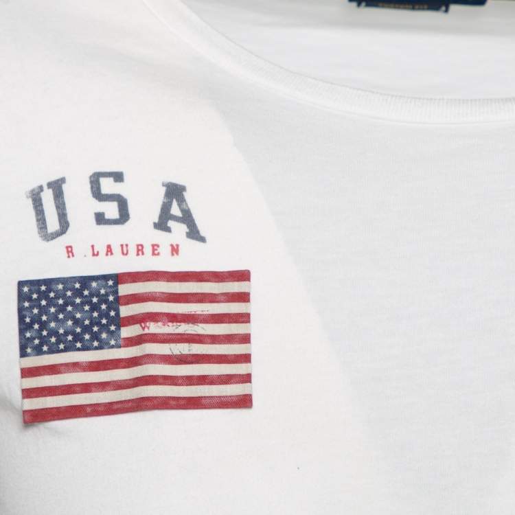 Pre Owned Polo Ralph Lauren White Cotton Logo Embroidered Custom Fit T-Shirt S