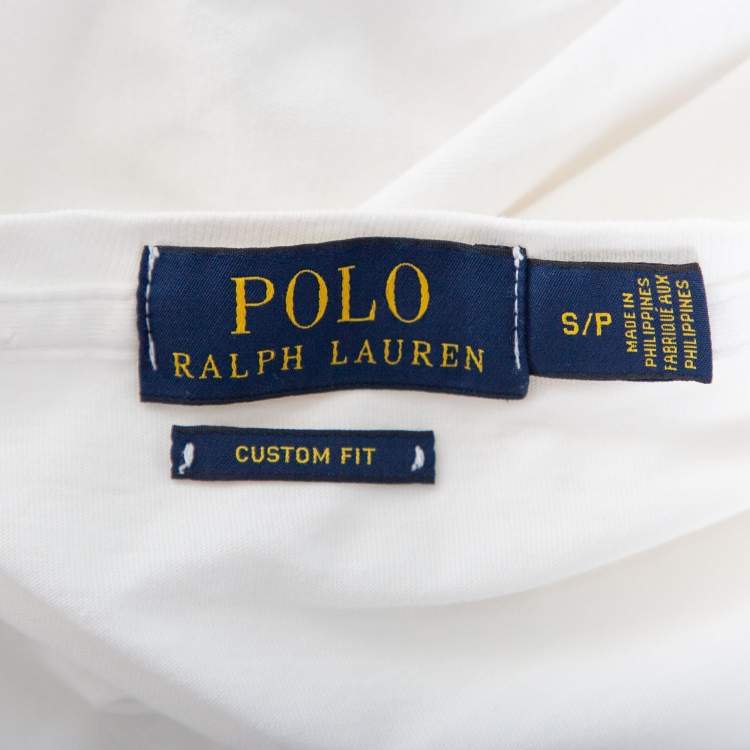 Pre Owned Polo Ralph Lauren White Cotton Logo Embroidered Custom Fit T-Shirt S