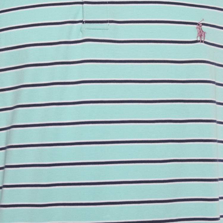 Pre Owned Polo Ralph Lauren Green Striped Knit Polo T-Shirt XL