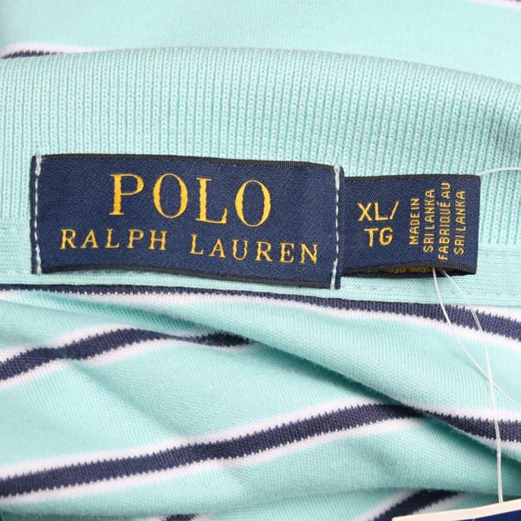 Pre Owned Polo Ralph Lauren Green Striped Knit Polo T-Shirt XL