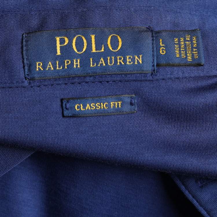 Pre Owned Polo Ralph Lauren Blue Jersey Classic Fit Polo T-Shirt L