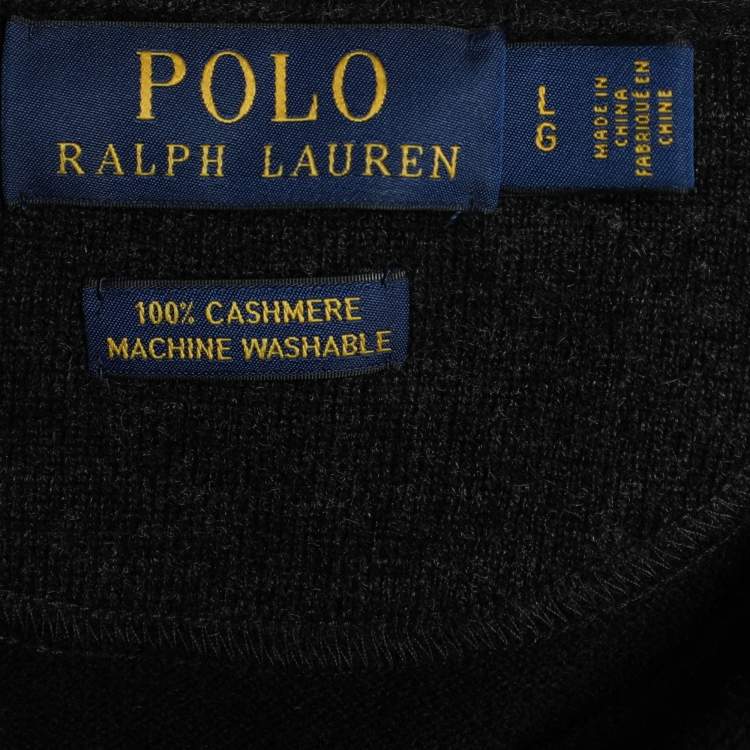 Pre Owned Polo Ralph Lauren Black Cashmere Turtleneck Long Sleeve Sweater L