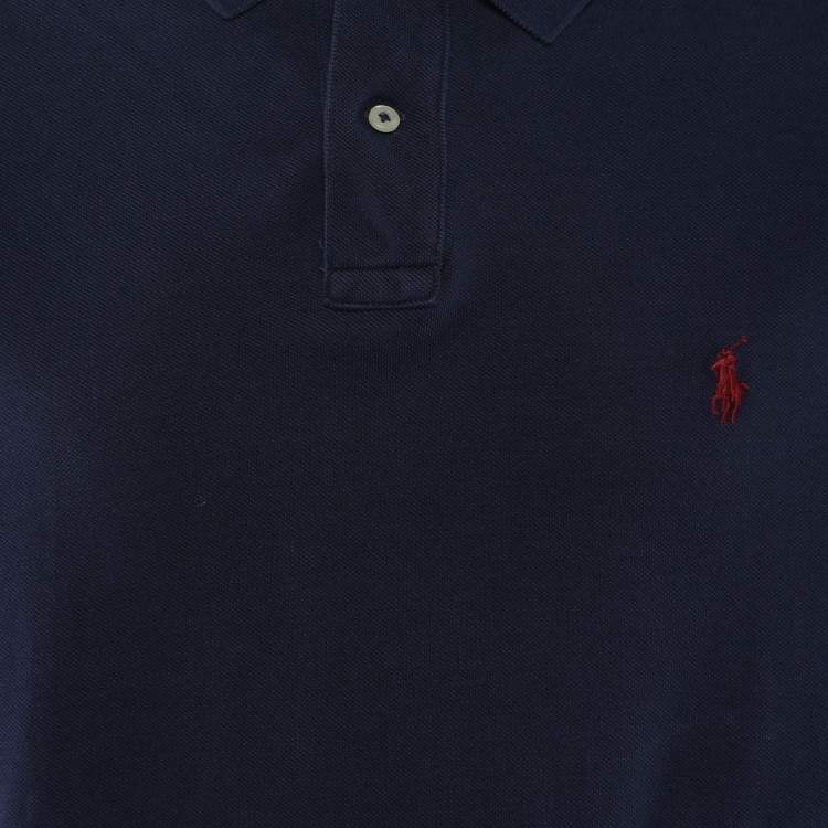 Pre Owned Polo Ralph Lauren Navy Blue Cotton Polo T-Shirt L