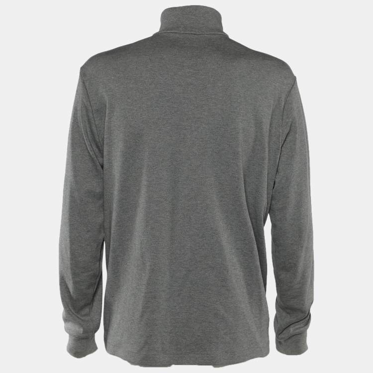 Pre Owned Polo Ralph Lauren Grey Knit Zip Front Embroidered Long Sleeve Sweater L