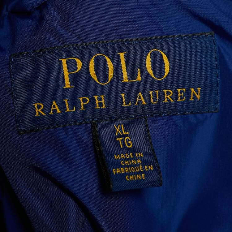 Pre Owned Polo Ralph Lauren Blue Synthetic Windbreaker Hooded Jacket XL