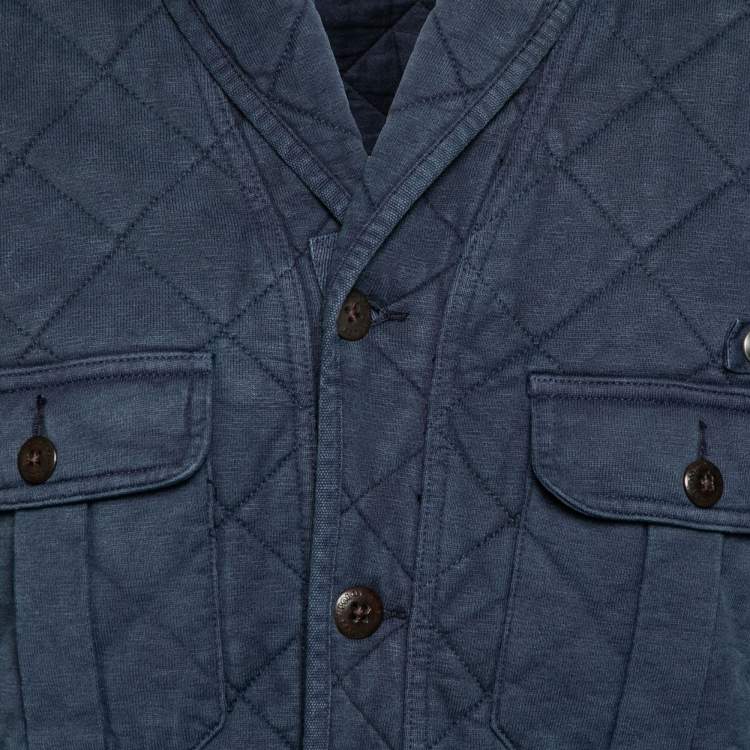 Pre Owned Polo Ralph Lauren Navy Blue Quilted Cotton Terry Cardigan Jacket L