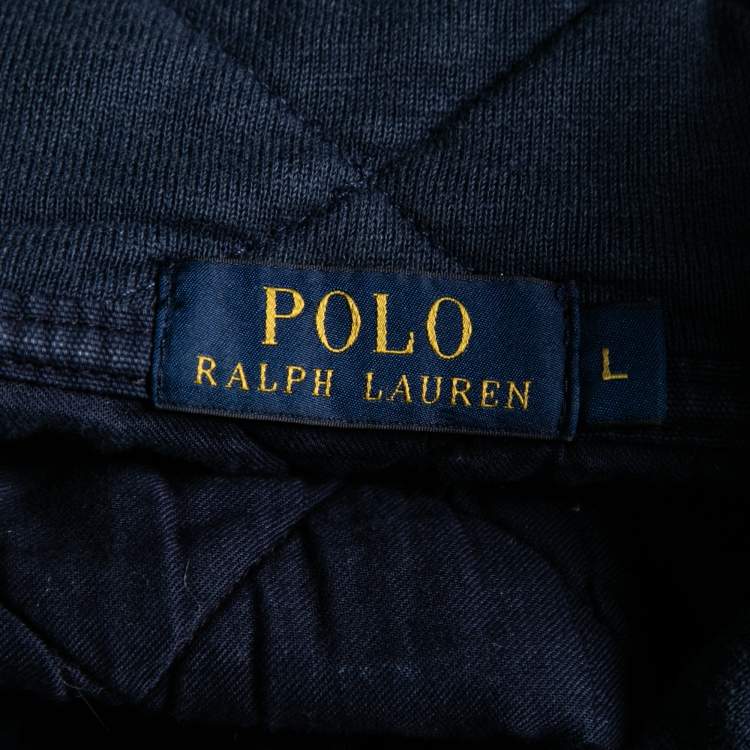 Pre Owned Polo Ralph Lauren Navy Blue Quilted Cotton Terry Cardigan Jacket L