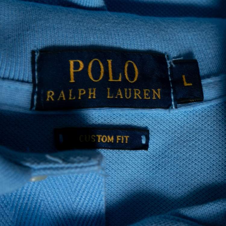Pre Owned Polo Ralph Lauren Blue Cotton Pique Custom Fit Polo T-Shirt L