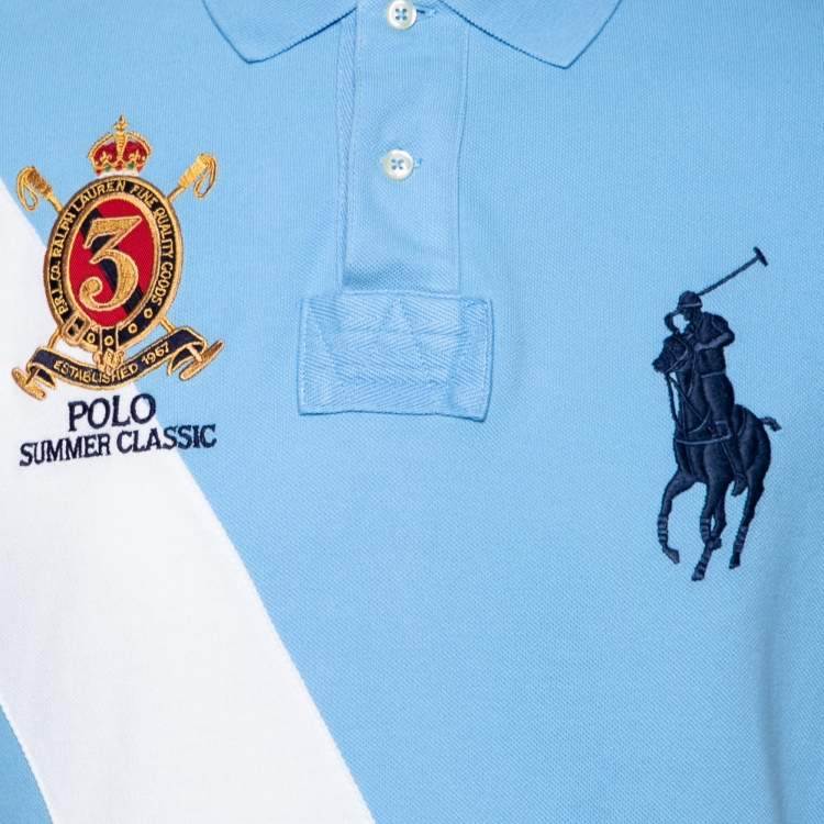 Pre Owned Polo Ralph Lauren Blue Cotton Pique Custom Fit Polo T-Shirt L