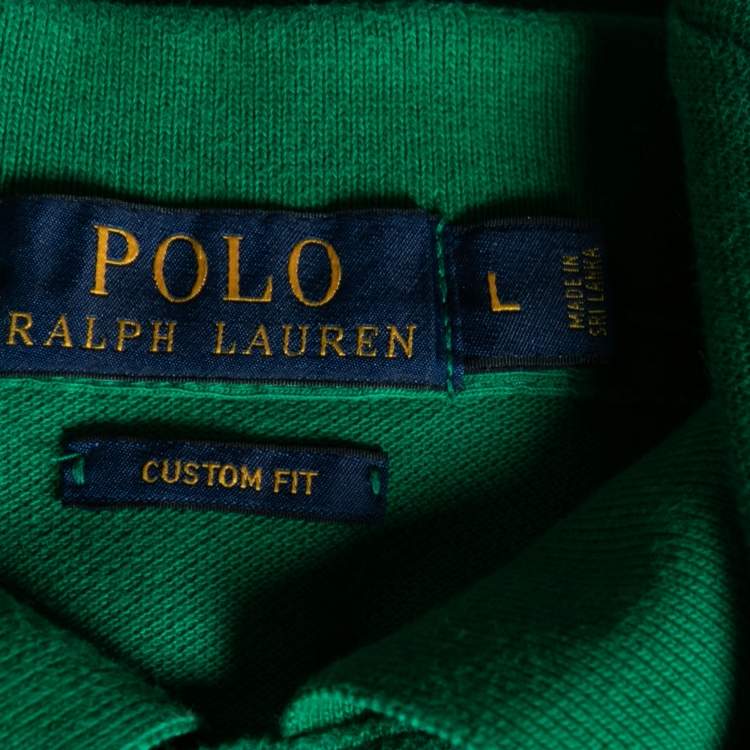 Pre Owned Polo Ralph Lauren Green Cotton Pique Custom Fit Polo T-Shirt L