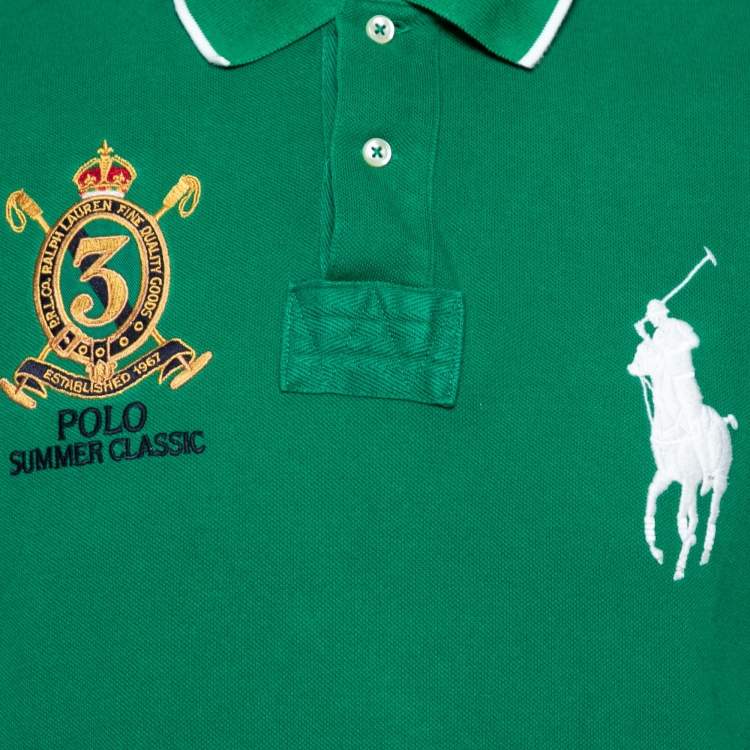 Pre Owned Polo Ralph Lauren Green Cotton Pique Custom Fit Polo T-Shirt L