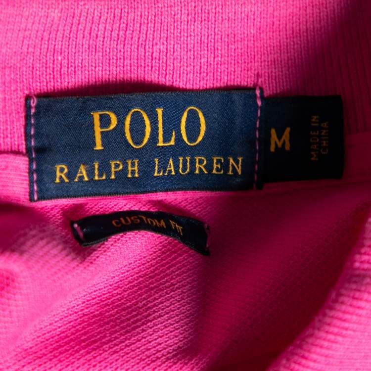 Pre Owned Polo Ralph Lauren Pink Cotton Pique Custom Fit Polo T-Shirt M