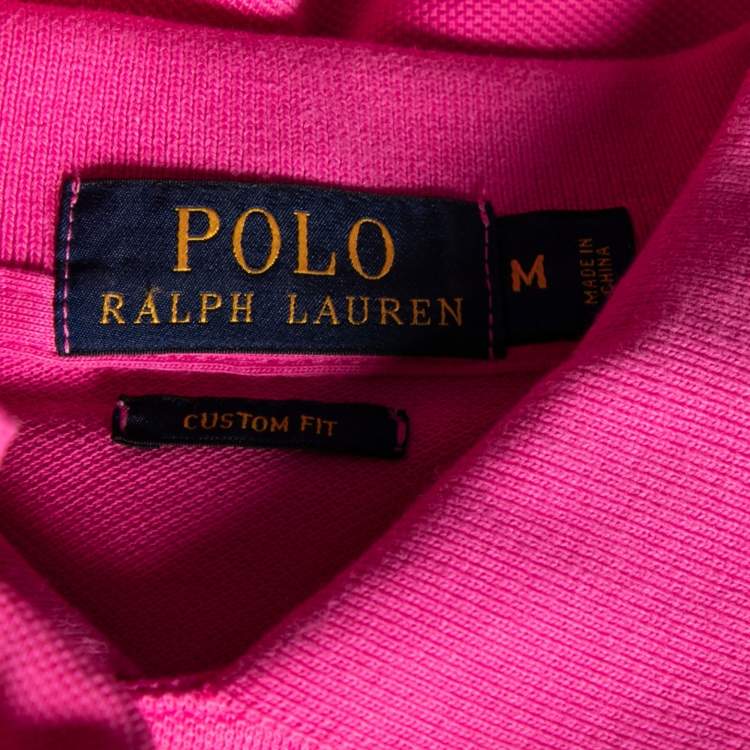 Pre Owned Polo Ralph Lauren Pink Cotton Pique Custom Fit Polo T-Shirt M