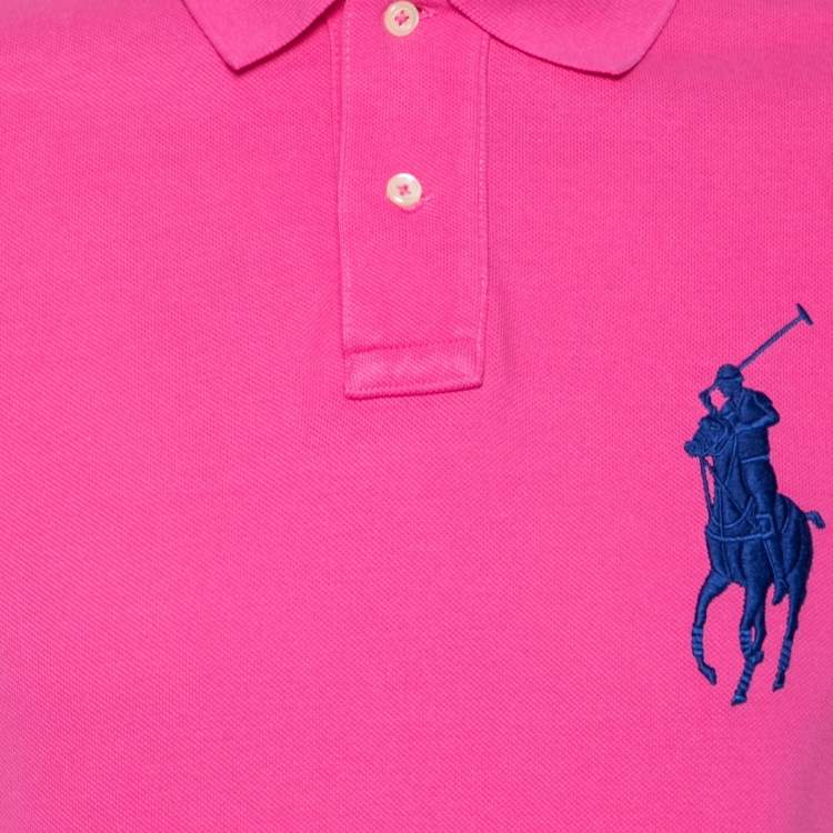 Pre Owned Polo Ralph Lauren Pink Cotton Pique Custom Fit Polo T-Shirt M