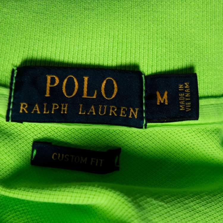 Pre Owned Polo Ralph Lauren Neon Green Cotton Pique Custom Fit Polo T-Shirt M